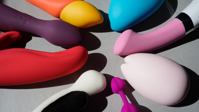 Colorful variety of adult toys on display.